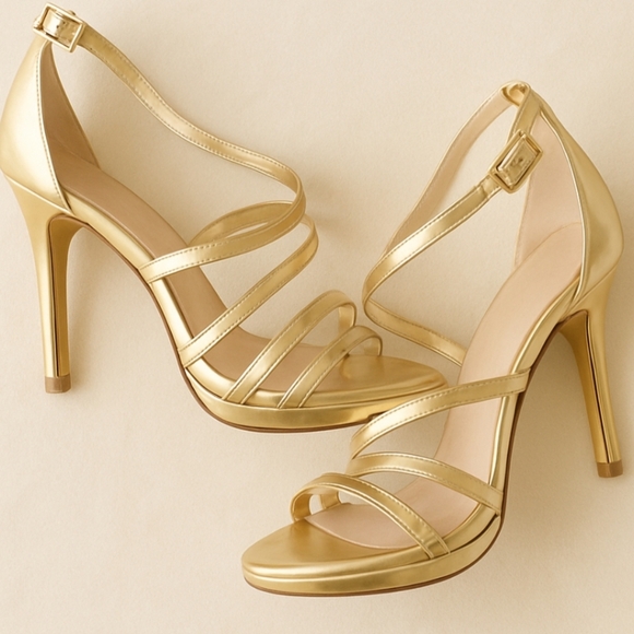 Gorgeous Gold Strappy Heels By Michael Antonio NWOT - Picture 1 of 16